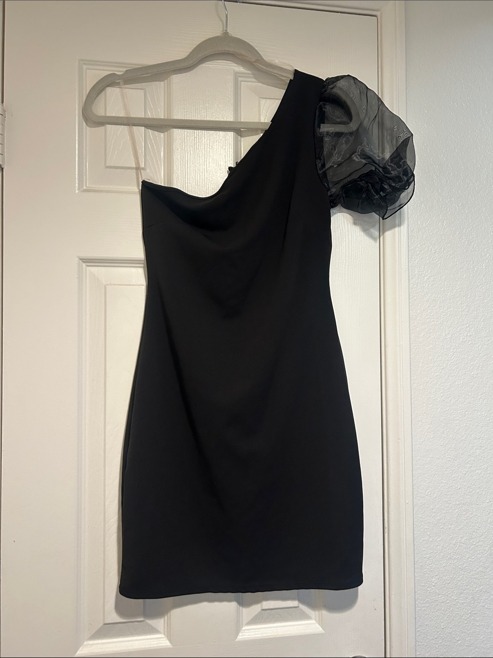 One-Shoulder Black Dress with Statement Puff Sleeve